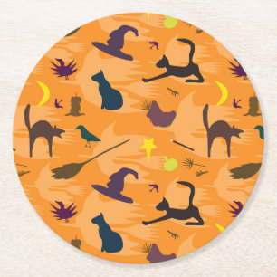 Hello Witch - seamless Halloween pattern. Round Paper Coaster