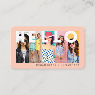 Hello With Modern & Minimal 5 photo Layout Peach Business Card