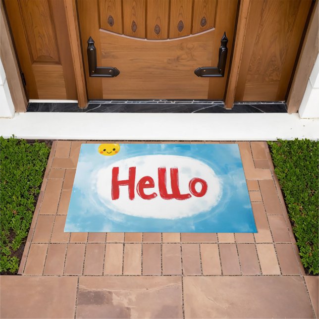 Hello Word Simple Blue Doormat (Outdoor)