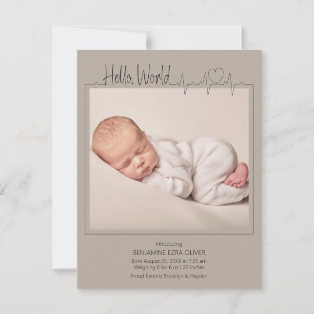 Hello, World Baby Announcement Card (Front)