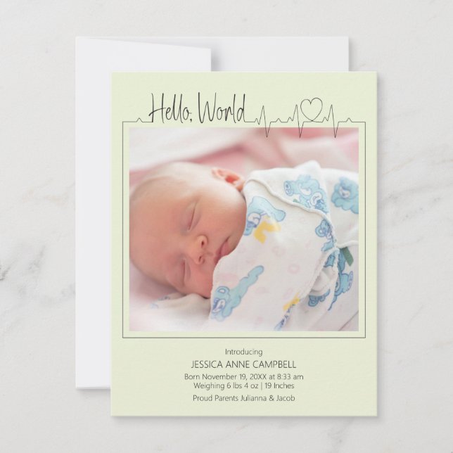 Hello, World Baby Announcement Card (Front)