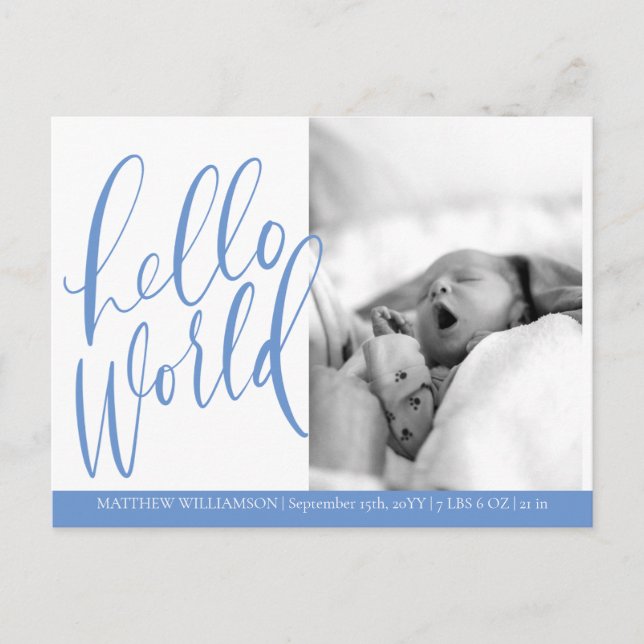 Hello World Baby Girl Birth Announcement Card (Front)