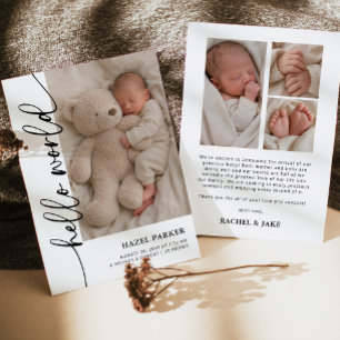 Hello World Baby Photo Birth Announcement