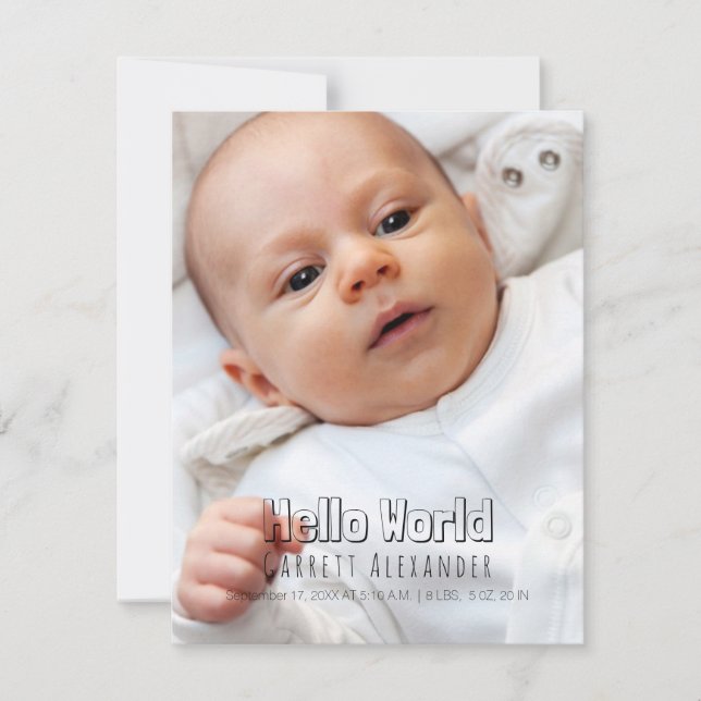 Hello World Birth Annoucement Announcement (Front)