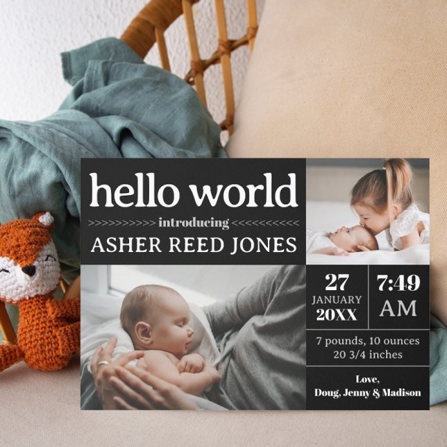Hello World Birth Announcement - Black & White (Creator Uploaded)