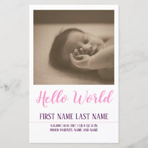 Hello World - birth announcement with photo