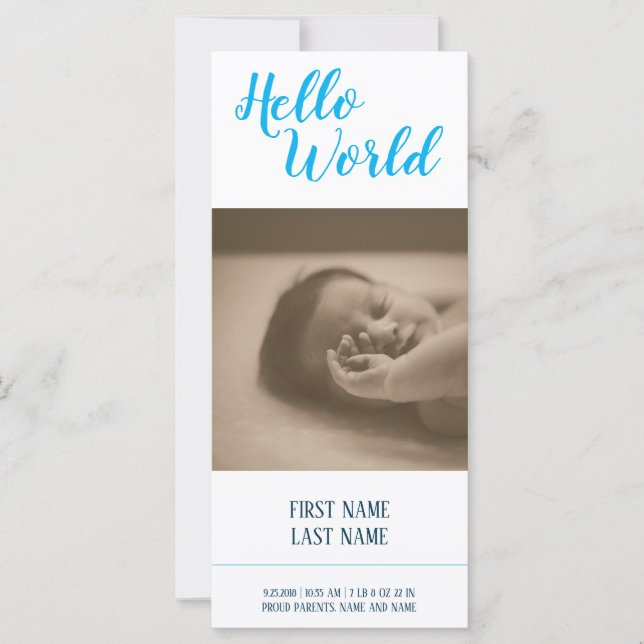 Hello World - birth announcement with photo (Front)