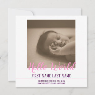 Hello World - birth announcement with photo