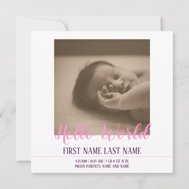 Hello World - birth announcement with photo (Front)