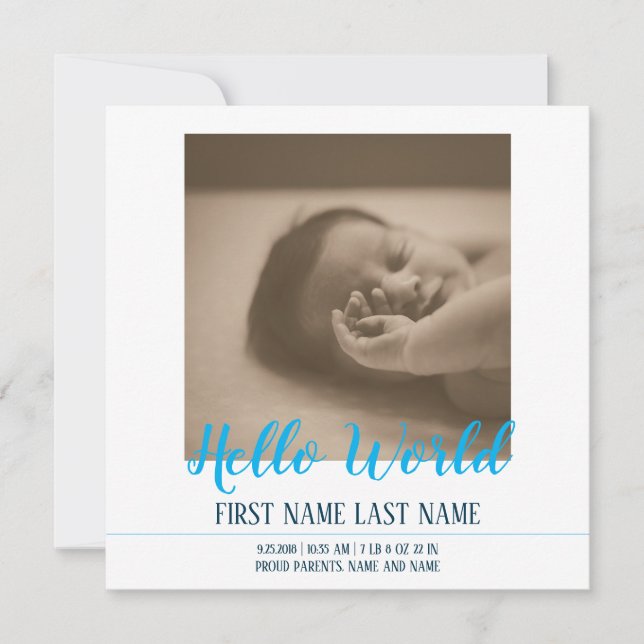 Hello World - birth announcement with photo (Front)