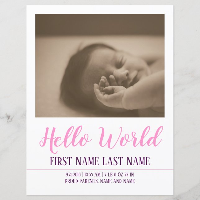 Hello World - birth announcement with photo (Front)