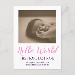 Hello World - birth announcement with photo