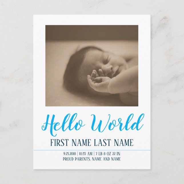 Hello World - birth announcement with photo (Front)