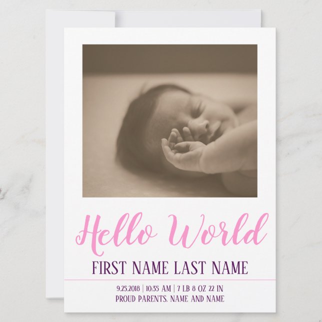 Hello World - birth announcement with photo (Front)
