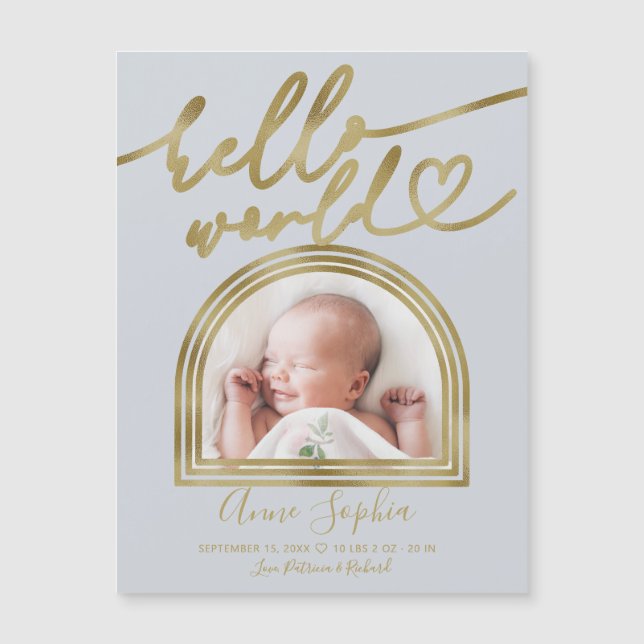 Hello World Chic Arch Frame Birth Announcement (Front)