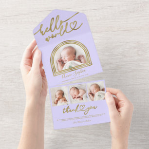 Hello World Chic Arch Frame Birth Announcement