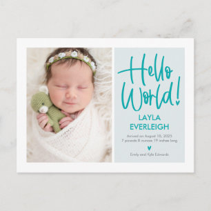 Hello World Editable Colour Announcement Postcard