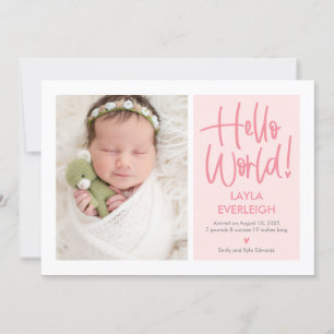 Hello World Editable Colour Baby Birth Announcemen Holiday Card