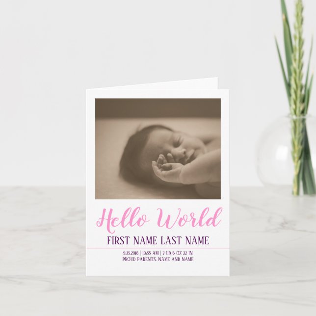 Hello World - faire-part de naissance avec photo (Devant)