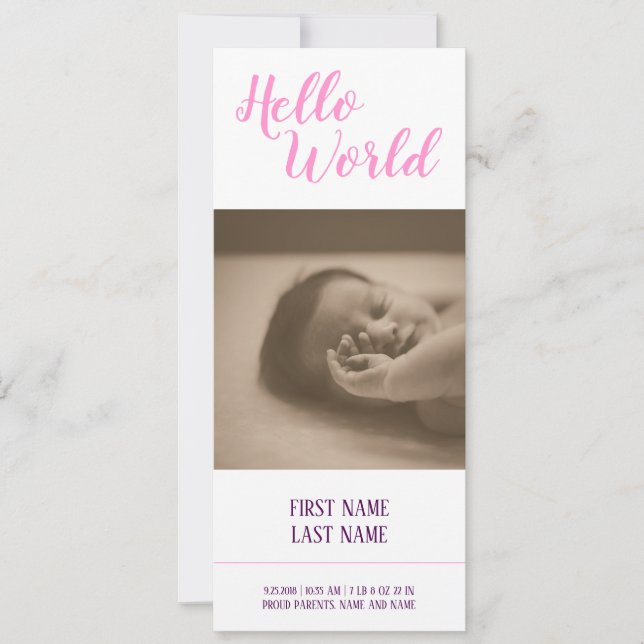 Hello World - faire-part de naissance avec photo (Devant)
