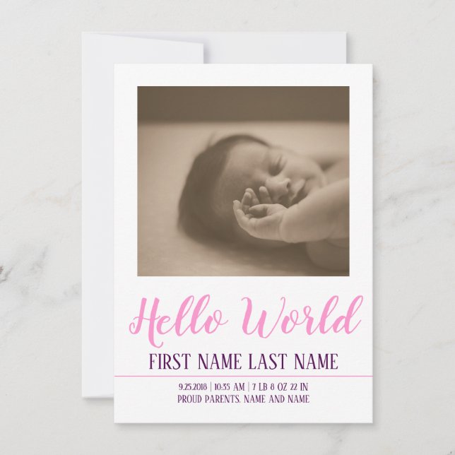 Hello World - faire-part de naissance avec photo (Devant)