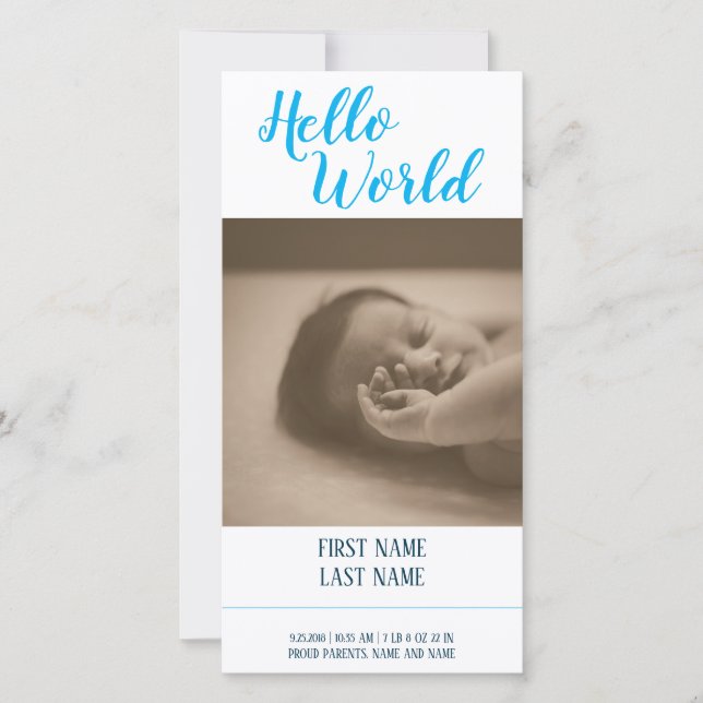 Hello World - faire-part de naissance avec photo (Devant)