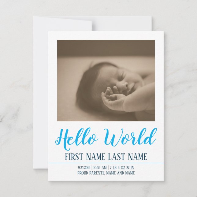 Hello World - faire-part de naissance avec photo (Devant)