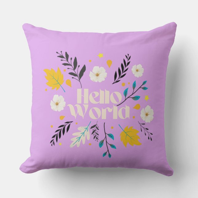 Hello World Floral Throw Pillow (Front)