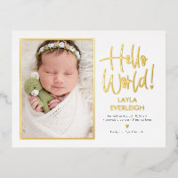 Hello World Foil Birth Announcement Postcard