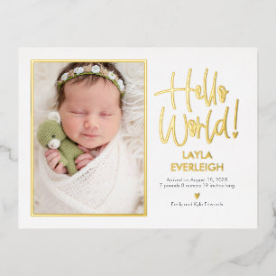 Hello World Foil Birth Announcement Postcard