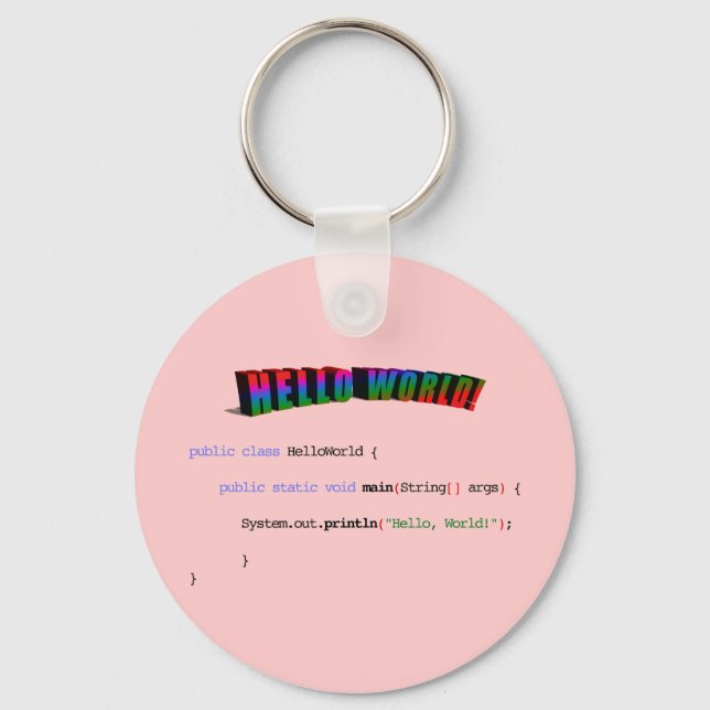 Hello World geek greeting Java Keychain (Front)