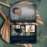 Hello World Gold Photo Collage Faire-part bébé