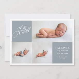 Hello world multi photo modern geometric + script announcement