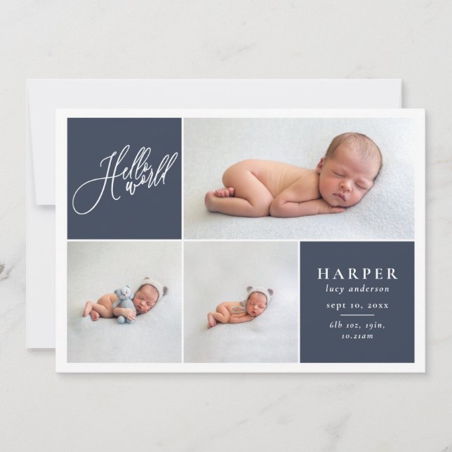 Hello world multi photo modern geometric + script announcement (Front)