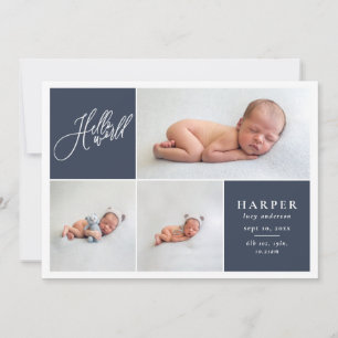 Hello world multi photo modern geometric + script announcement