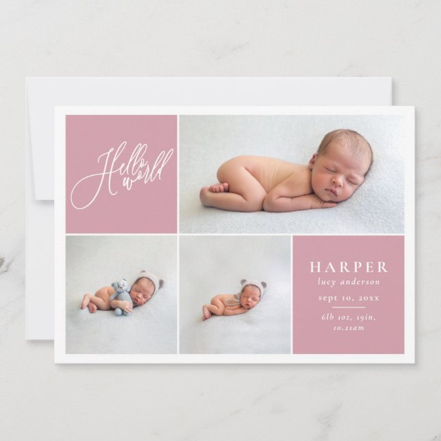 Hello world multi photo modern geometric + script announcement (Front)