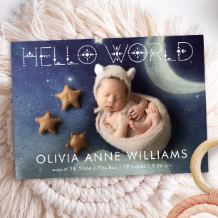 Hello World New Baby Birth Photo Announcement