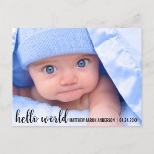 Hello World New Baby Modern Announcement Postcard