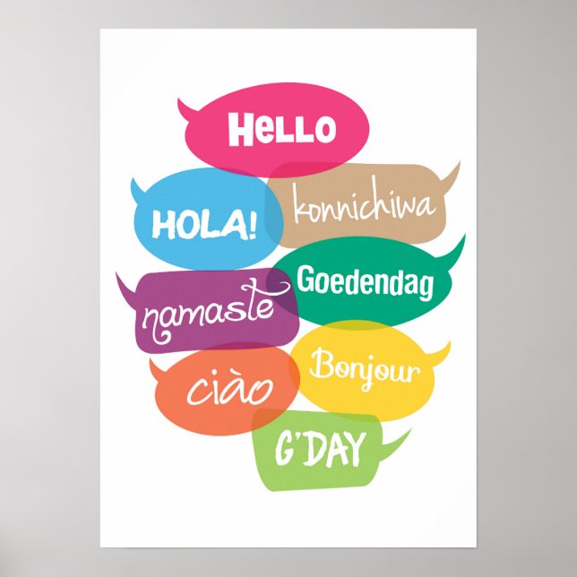 Hello world poster print in 8 languages (Front)