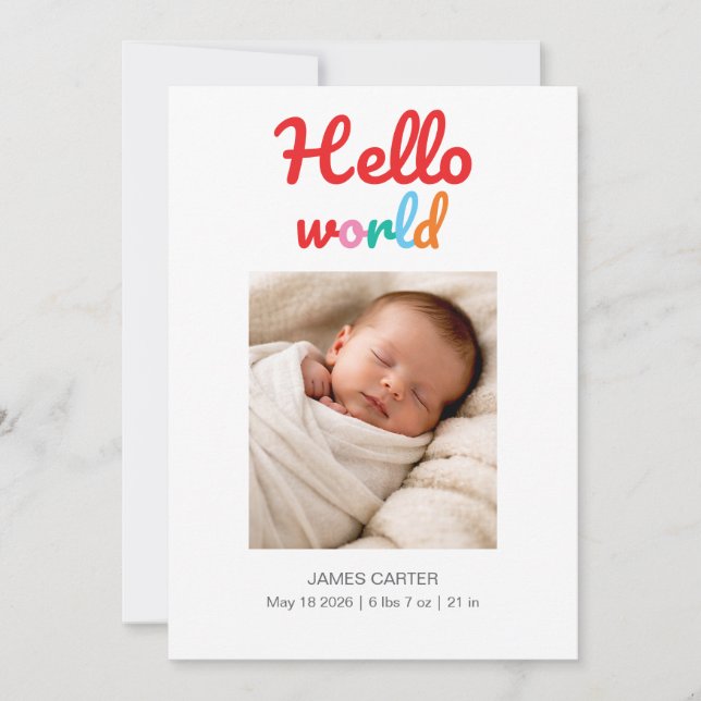 Hello World Thank You Birth Announcement (Front)