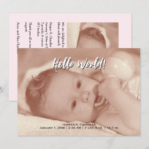 Hello World Your Text and Baby Photo Modèle rose