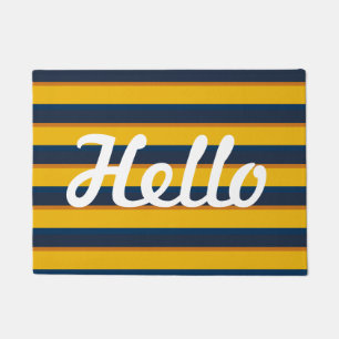 Hello yellow and blue stripe door mat