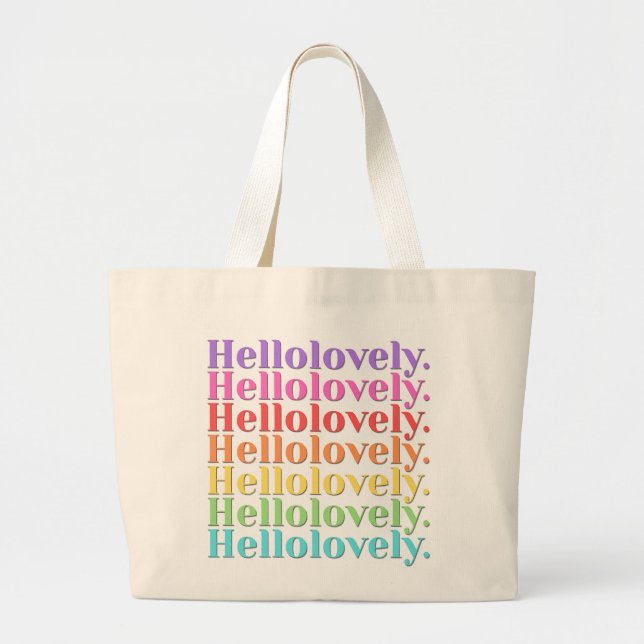 'Hellolovely.' Retro-Striped Aesthetic  Large Tote Bag (Front)