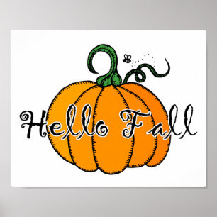 Hellow Pimpkin Fall Pimpkin Hello Fall Poster