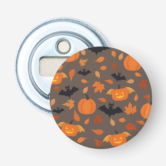 Helloween pattern | pumpkin, bat, autumn leaves. bottle opener (Front)