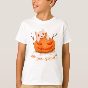 Helloween. Pumnkin and gost cat. are you scared? T-Shirt