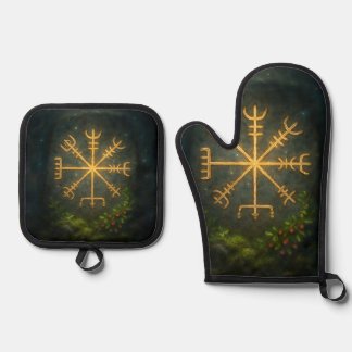 Helm of Awe Aegishjalmur Norse Protective Symbol   Oven Mitt & Pot Holder Set