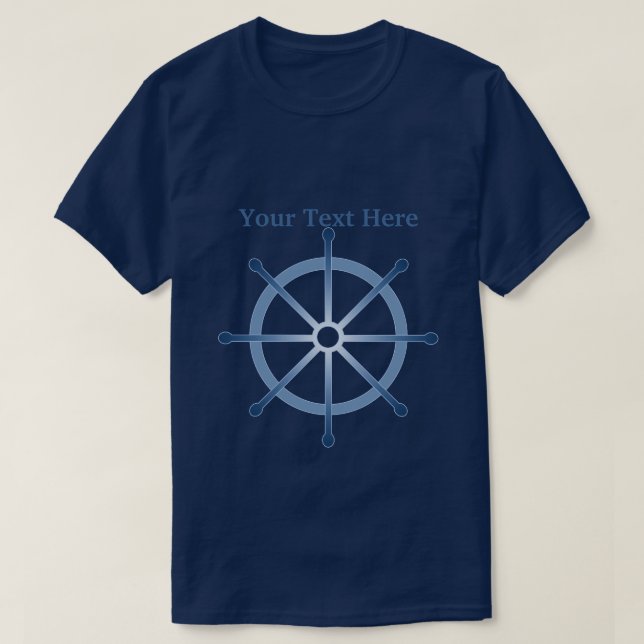 Helm Ship Wheel Custom Navy Blue T-shirt (Design Front)