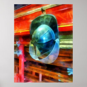 Helmet Hanging on Fire Truck Poster