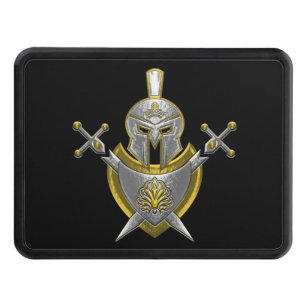 Helmet Shield with Crossed Swords Trailer Hitch Cover